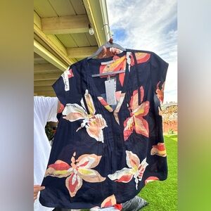 Daniel Rainn Black Blouse with Pink and Orange Floral